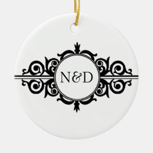 Adorno De Cerámica Monograma de desplazamiento victoriano agudo blanc