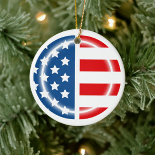 Adorno De Cerámica Monograma de diseño dividido de bandera americana 
