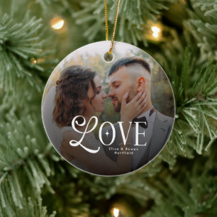Adorno De Cerámica Monograma de foto de boda personalizada de amor mo