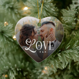 Adorno De Cerámica Monograma de foto de boda personalizada de amor mo