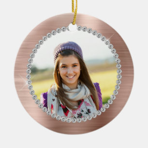 Adorno De Cerámica Monograma de foto familiar con lámina de oro rosa 
