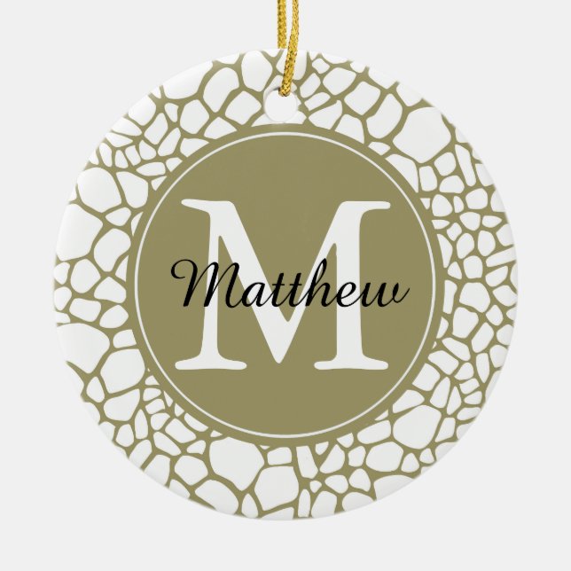 Adorno De Cerámica Monograma de impresión de jirafa blanca dorada (Frente)