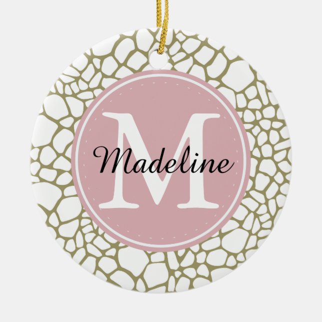 Adorno De Cerámica Monograma de impresión de jirafa blanca dorada (Frente)