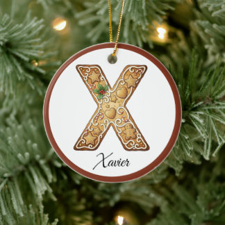 Adorno De Cerámica Monograma de letra X de pan de jengibre de Navidad
