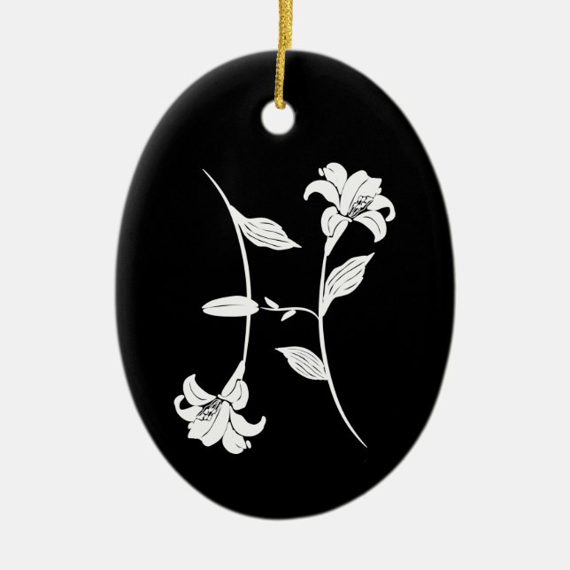 Adorno De Cerámica Monograma de moda Pisces flor de nacimiento signo  (Frente)