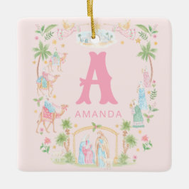 Adorno De Cerámica Monograma de Natividad Pastel