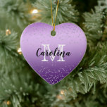 Adorno De Cerámica Monograma de ombre púrpura de Confetti plateado<br><div class="desc">Monograma y nombre de Silver Confetti Purple Ombre</div>
