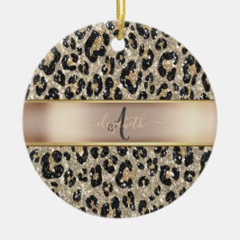Adorno De Cerámica Monograma de Patrón de Leopardo con Brillo