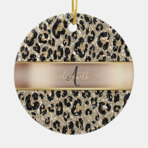 Adorno De Cerámica Monograma de Patrón de Leopardo con Brillo