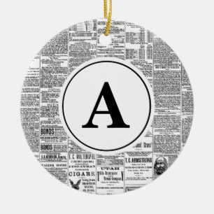 Adorno De Cerámica Monograma de periódico antiguo de época