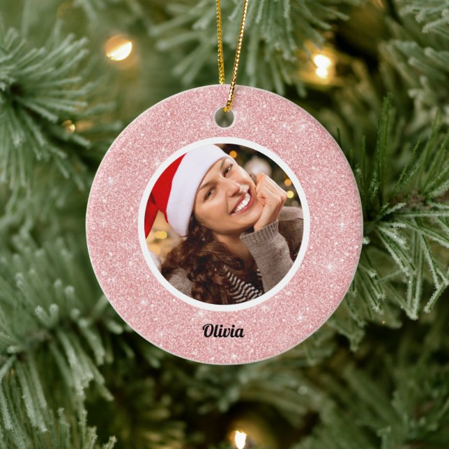 Adorno De Cerámica Monograma de Purpurina de oro Rosa | FOTO Girly Mo (Árbol)