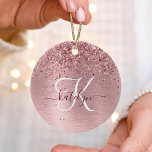 Adorno De Cerámica Monograma de Purpurina Metalizado cepillado de col<br><div class="desc">Personaliza fácilmente este diseño de diseño de adorno de cerámica de moda a la moda,  con un purpurina brillante rosa bonito sobre un fondo metálico de color rosa rosado.</div>