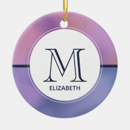 Adorno De Cerámica Monograma de resumen moderno morado y rosado de ba