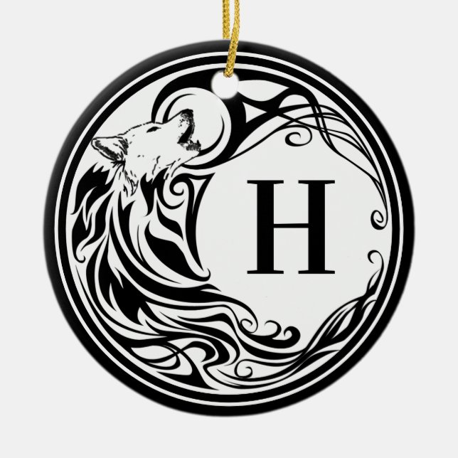 Adorno De Cerámica Monograma del lobo tribal (Frente)