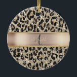 Adorno De Cerámica Monograma del patrón de leopardo purpurina<br><div class="desc">Elegante patrón de leopardo purpurina con tu monograma. La perfecta idea de regalo romántico. Haga clic en el botón Personalizar para cambiar fuentes,  mover texto y personalizar de su diseño.</div>