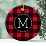 Adorno De Cerámica Monograma del patrón de patrón de búfalo rojo y ne<br><div class="desc">Un diseño robusto y masculino con un área para monogramas. Un patrón clásico y tradicional que ha existido durante años. Si necesita ajustar la ilustración o cambiar el tipo de letra, puede hacer clic en el área personalizar. Esto le llevará a la herramienta de diseño donde puede hacer muchos cambios....</div>