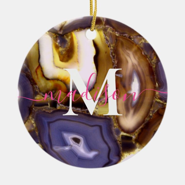 Adorno De Cerámica Monograma del patrón de piedra del Agante Blanco M (Frente)