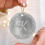 Adorno De Cerámica Monograma del Purpurina Metalizado cepillado de pl<br><div class="desc">Personaliza fácilmente este diseño de diseño de moda de moda con un purpurina brillante de bonito plateado sobre un fondo metálico cepillado de plata.</div>