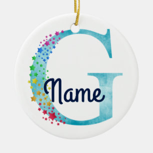 Adorno De Cerámica Monograma Diseño inicial G Rainbow Star