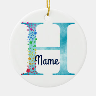 Adorno De Cerámica Monograma Diseño inicial H Estrella arco iris