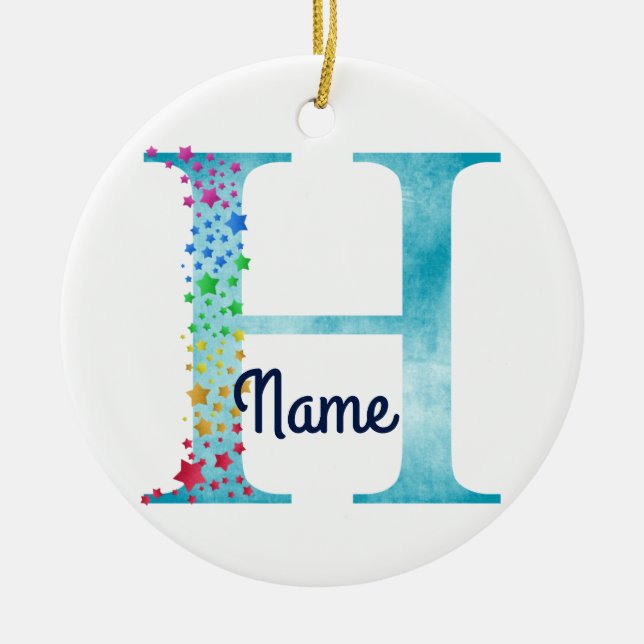 Adorno De Cerámica Monograma Diseño inicial H Estrella arco iris (Frente)