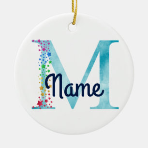 Adorno De Cerámica Monograma Diseño inicial M Estrella arco iris