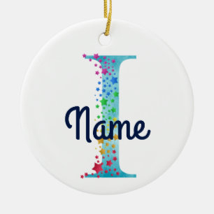 Adorno De Cerámica Monograma Diseño inicial y estrella arco iris