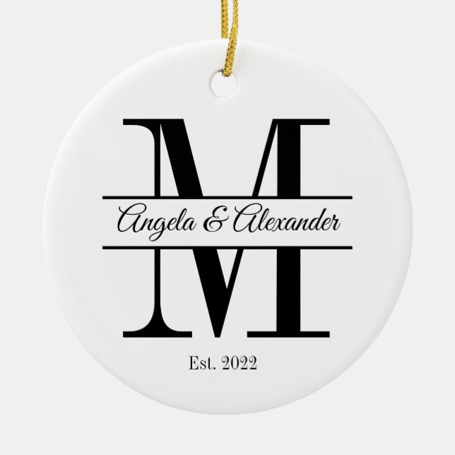 Adorno De Cerámica Monograma dividido Boda minimalista (Frente)
