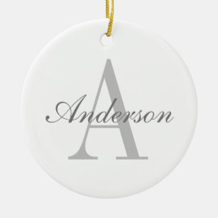 Adorno De Cerámica Monograma elegante blanco y gris