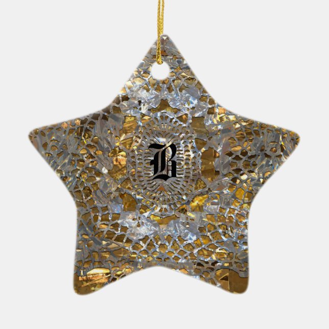Adorno De Cerámica Monograma elegante de la estrella de la herencia (Frente)