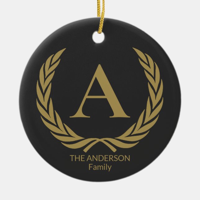 Adorno De Cerámica Monograma elegante de oro (Frente)