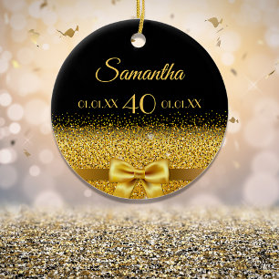 Adorno De Cerámica Monograma elegante de oro negro de cumpleaños