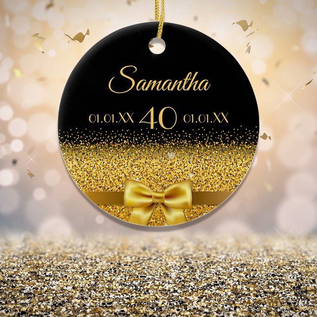 Adorno De Cerámica Monograma elegante de oro negro de cumpleaños (Subido por el creador)