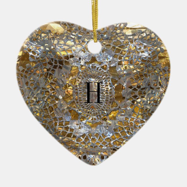 Adorno De Cerámica Monograma elegante del corazón de la herencia (Frente)