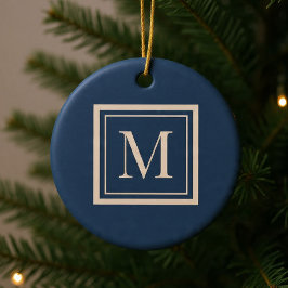 Adorno De Cerámica Monograma enmarcado personalizado azul y vainilla