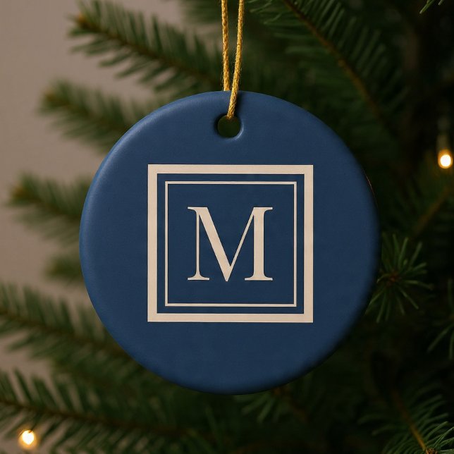 Adorno De Cerámica Monograma enmarcado personalizado de azul y vainil (Subido por el creador)