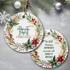 Adorno De Cerámica Monograma Familia Recuerdos Navidades Wreath