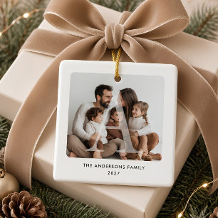 Adorno De Cerámica Monograma Familiar Foto Personalizada Navidad