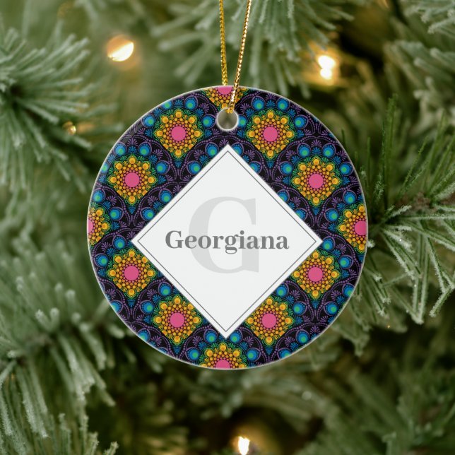 Adorno De Cerámica Monograma Floral Arcoiris Fuente Vieiras Art Decó (Árbol)