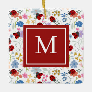 Adorno De Cerámica Monograma Floral Caprichoso de Flores Silvestres y