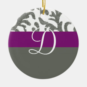 Adorno De Cerámica Monograma floral morado y gris