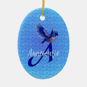 Adorno De Cerámica Monograma Inicial A Bluebird Personalizado