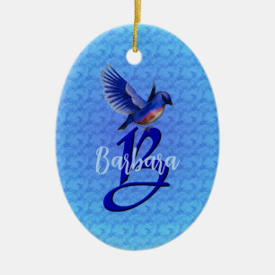 Adorno De Cerámica Monograma Inicial B de Bluebird Personalizado