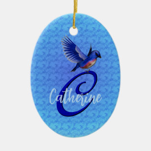 Adorno De Cerámica Monograma Inicial C Personalizado Bluebird