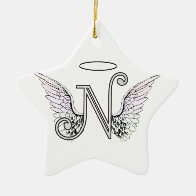 Adorno De Cerámica Monograma inicial de la letra N con las alas y (Frente)
