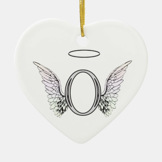 Adorno De Cerámica Monograma inicial de la letra O con las alas y (Frente)