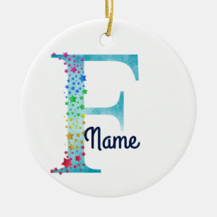 Adorno De Cerámica Monograma inicial de Rainbow Star
