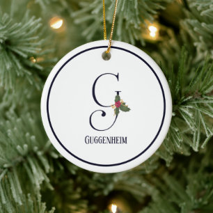 Adorno De Cerámica Monograma inicial G Navidad personalizada