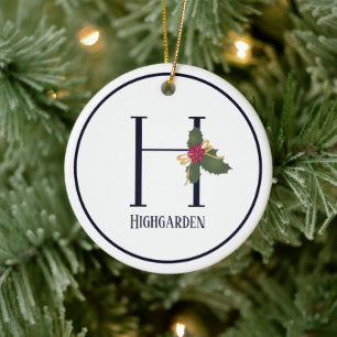 Adorno De Cerámica Monograma Inicial H Vintage Navidad
