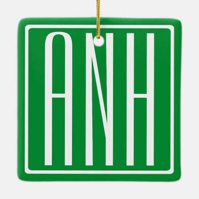 Adorno De Cerámica Monograma inicial | Verde y blanco (Reverso)